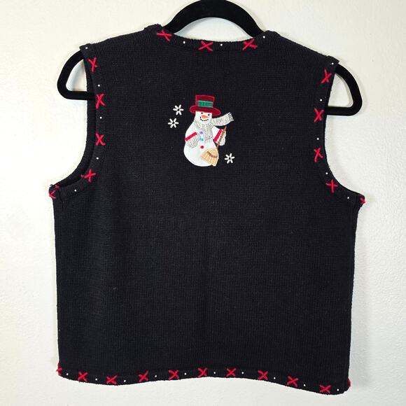 Vintage Designers Originals Studio Sweater Vest Womens S Festive Snowmen Winter - Picture 2 of 10